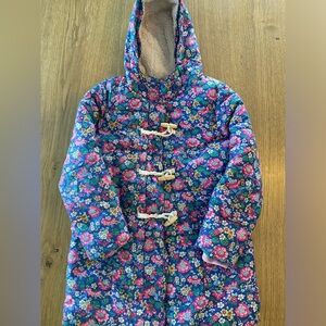 Boden Blue Floral Girls Puffer Coat 8-9